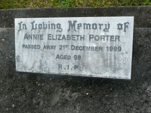 Porter, Annie Elizabeth, (nee Humphries)
died 21st December 1999.