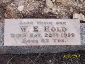 William Edward Hold
Inscription on the bottom of the Grave of William and Selina Hold
Also Their Son W.E. HOLD
Died Nov. 22nd. 1939
Aged 38 Yrs.