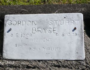 Bryce, Gordon Stuart, died because of an accident 10th December 1929