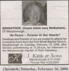 Funeral Notice for Ursula Sengstock