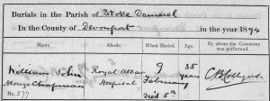 Burial of William John Alonzo Chapman, 9th Feb 1894, aged 35 years, Plymouth, Devon