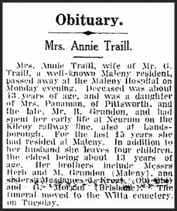 Trail, Mrs Annie, (nee Grundon)