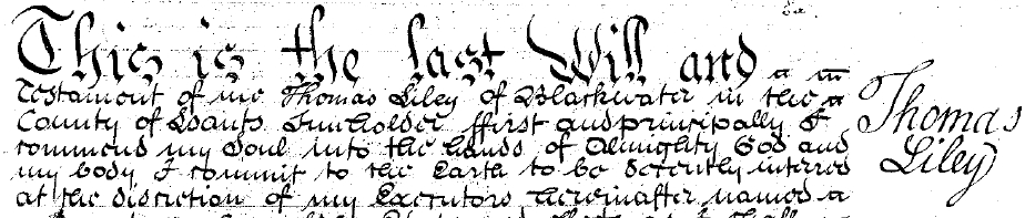 Will of Thomas Liley, of Blackwater, Hampshire, 1789, (Please click to view original)