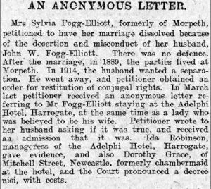 From the Newcastle Journal 14 Oct 1915, 'Divorce Court'